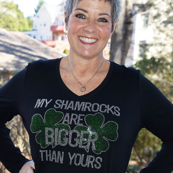 St. Patrick's rhinestone black long sleeve shirt XS S M L XL XXL 1X 2X 3… - Picture 3 of 7